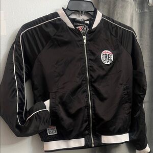 Forever 21 Black Bomber Jacket with White Accents Vision Street Wear Small Crop